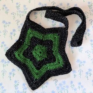 Handmade Sparkle Crochet Star Crossbody Bag NEW Green Black Fairycore Cosplay